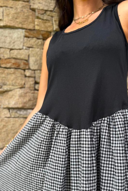 Arbi Gingham Magic Sundress Black